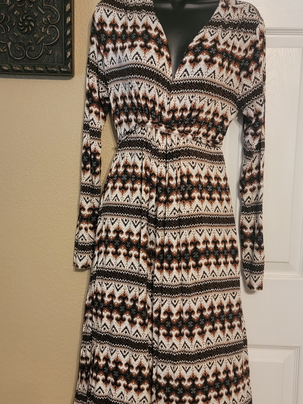 Rachel Pally Long Sleeve Wrap Dress in White, Brown & Black